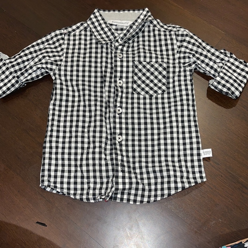 Rugged Butts 2T checked button up w roll sleeves